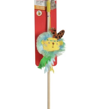 Cat rod in polyester and wood with catnip and bell - Jungle theme