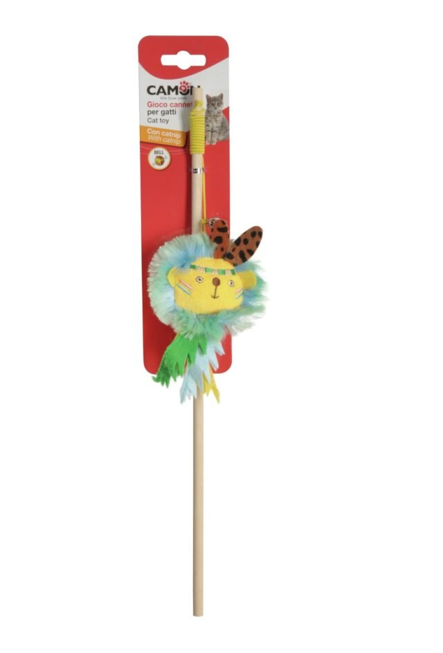 Cat rod in polyester and wood with catnip and bell - Jungle theme