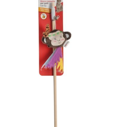 Cat rod in polyester and wood with catnip and bell - Indian theme