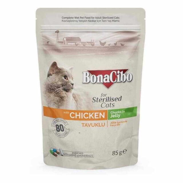 Pochon Bonacibo Chat Stérilisé Poulet Jelly 85gr