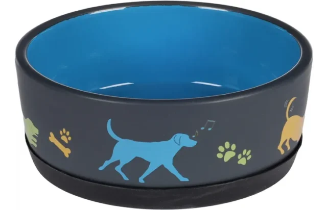 Gamelle pour la nourriture et l'eau Cori Rond Gris foncé & Bleu 500ml