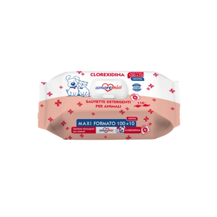 Amoremio Lingettes humides pour chiens et chats Chlorhexidine | 110 PCS