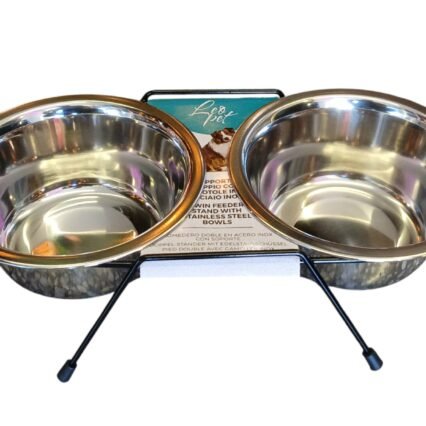 Leopet support double avec bols en inox 2x900 ml