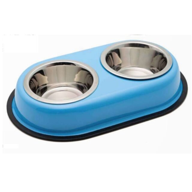 Bol double antidérapant en inox 2x450.