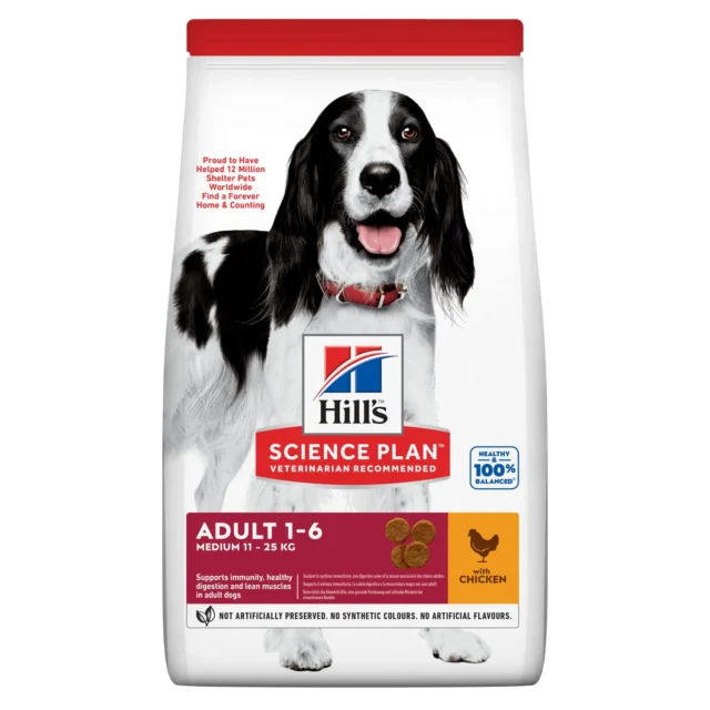 Hills Science Plan Croquettes pour Chien Adulte (1-6) - Moyenne Race - au Poulet 14 kg.
