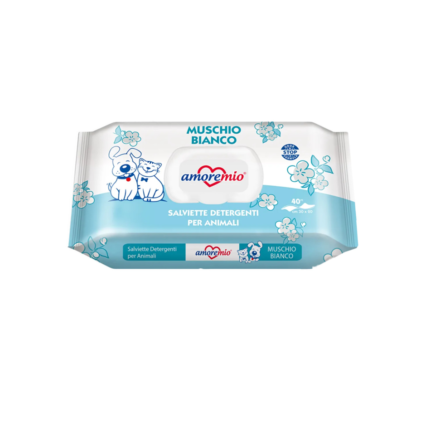 Amoremio Lingettes humides pour chiens et chats | 40 PCS | MOUSSE BLANCHE