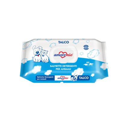 Amoremio Lingettes humides pour chiens et chats | 40 PCS | Talc