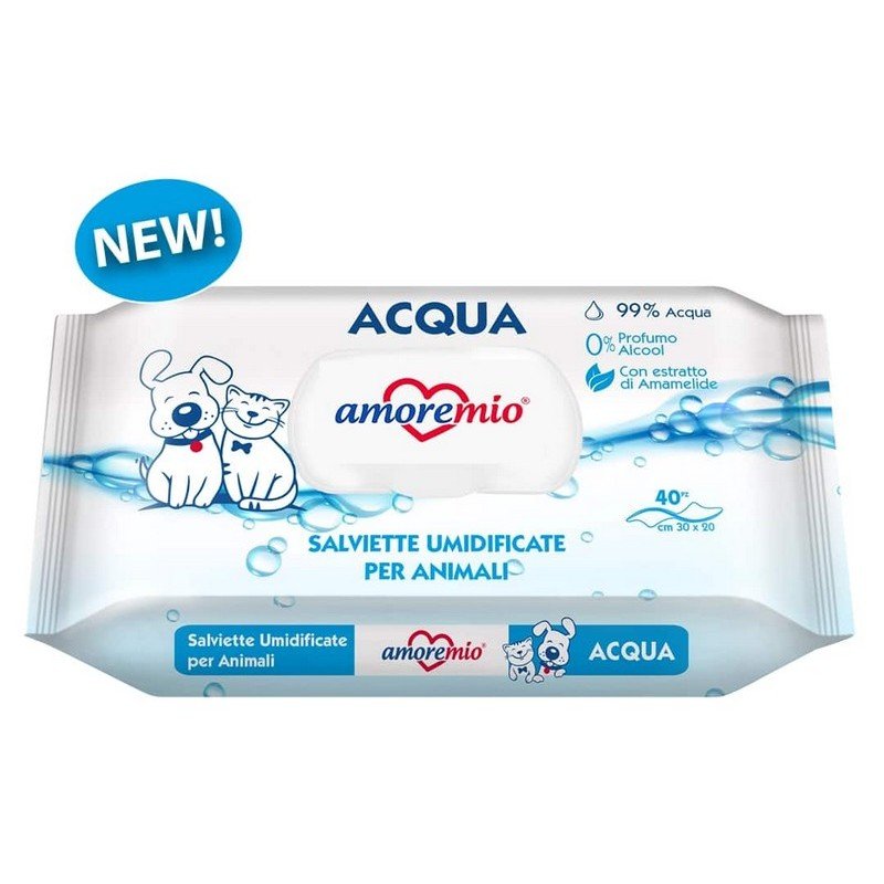 Amoremio-Lingettes humides pour chiens et chats | 40 PCS | Acqua.