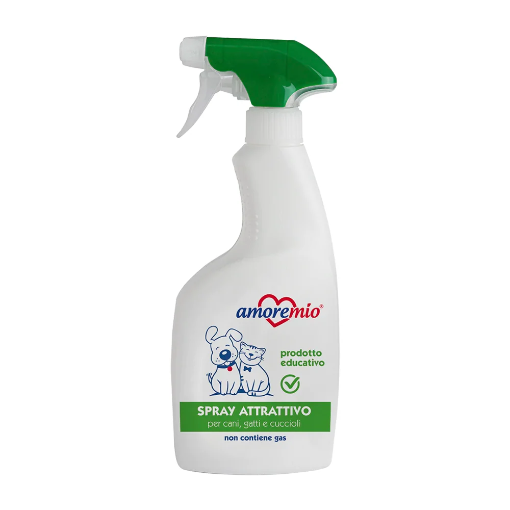 AMORE MIO | Spray d’Attraction pour Chiens, Chats et Chatons, Produit Éducatif pour le Dressage, Aide à Corriger les Mauvaises Habitudes, Spray d’Entraînement pour Animaux de Compagnie – 500 ml