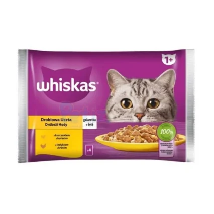 Whiskas Volaille en Gelée pour Chats Adultes – Bouchées à la Dinde et au Poulet – 4 x 85g3760315400489