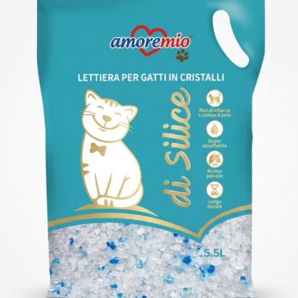 Amoremio LITIÈRE EN SILICE POUR CHATS - 5,5 L